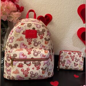 Loungefly Mickey and Minnie Mouse Treats Mini Backpack with matching wallet